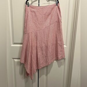 Asymmetrical Red and White Striped Linen Blend Midi Skirt Size Large Preppy